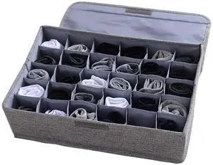 Underwear Socks Ties Storage Organizer with Lids Foldable Closet Drawer Organizer 30 Cells, Fabric Wardrobe Divider Storage Box for Scarves and Lingerie (30 Cell, Gray) Underwear Socks Ties Storage Organizer with Lids Foldable Closet Drawer Organizer 30 Cells, Fabric Wardrobe Divider Storage Box for Scarves and Lingerie (30 Cell, Gray)