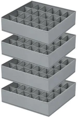Sock Organizer 4 Pack, 24 Cell Underwear Organizer Foldable Underwear Storage, Sock and Underwear Drawer Organizer for Socks Ties Underwear Belts. (Grey) Sock Organizer 4 Pack, 24 Cell Underwear Organizer Foldable Underwear Storage, Sock and Underwear Drawer Organizer for Socks Ties Underwear Belts. (Grey)