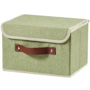 Storage Boxes with Lid Cotton Linen Fabric Storage Bins Organizer Container Decorative Collapsible Washable Shelf Baskets Faux Leather Handles for Home Bedroom Closet (Green, Small Size) Storage Boxes with Lid Cotton Linen Fabric Storage Bins Organizer Container Decorative Collapsible Washable Shelf Baskets Faux Leather Handles for Home Bedroom Closet (Green, Small Size)