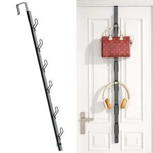 Over the Door Hooks Long with 6 Hooks, Behind the Door Towel Racks for Bathroom, Door Purse Bag Coat Robe Hanger, Hat Clothes Hanging Organizer with Non-Slip Pads & Suction Cups, 28.3 Inches, Black Over the Door Hooks Long with 6 Hooks, Behind the Door Towel Racks for Bathroom, Door Purse Bag Coat Robe Hanger, Hat Clothes Hanging Organizer with Non-Slip Pads & Suction Cups, 28.3 Inches, Black