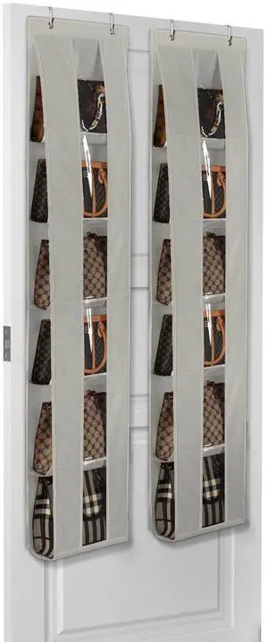 Over the Door Organizer, 2 Pack Handbag Storage with 6-Tier Space-Saving for Door or Closet, Handbag Hanger, Grey Over the Door Organizer, 2 Pack Handbag Storage with 6-Tier Space-Saving for Door or Closet, Handbag Hanger, Grey