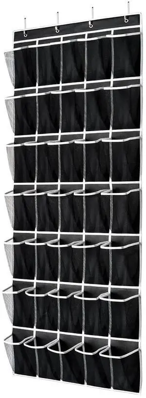 35 Pockets Over the Door Shoe Organizer, Hanging Shoe Organizer for Door with 35 Mesh Pockets Large Capacity Shoe Hanging Storage Bag with 4 Metal Hooks (Black-1Pack) 35 Pockets Over the Door Shoe Organizer, Hanging Shoe Organizer for Door with 35 Mesh Pockets Large Capacity Shoe Hanging Storage Bag with 4 Metal Hooks (Black-1Pack)