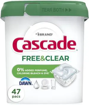 Free & Clear Dishwasher Pods, Dishwasher Detergent, Dish Detergent Soap, Unscented, 47ct Free & Clear Dishwasher Pods, Dishwasher Detergent, Dish Detergent Soap, Unscented, 47ct