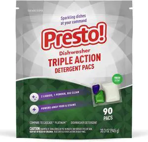 Amazon Brand - Presto! Triple Action Dishwasher Pacs, Fresh Scent, 90 Count Amazon Brand - Presto! Triple Action Dishwasher Pacs, Fresh Scent, 90 Count