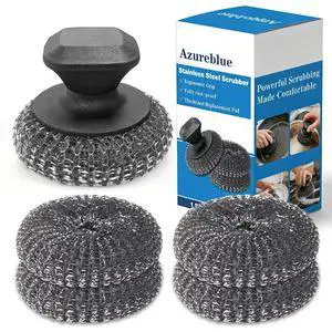5-Pack Steel Wool Scrubber, Stainless Steel Scrubber Wire Sponge Pads with Handle, Pan Cleaning Scrubber for Scouring Stubborn Messes from Cast Iron, Frying Pan, Oven, Grill, Heavy Duty Pot Scrub 5-Pack Steel Wool Scrubber, Stainless Steel Scrubber Wire Sponge Pads with Handle, Pan Cleaning Scrubber for Scouring Stubborn Messes from Cast Iron, Frying Pan, Oven, Grill, Heavy Duty Pot Scrub