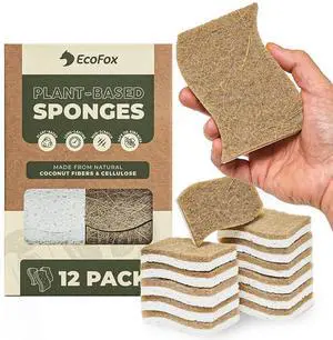 Plant-Based Kitchen Sponges (12 Pack) | USDA Biobased Certified | FSC & PETA Approved | Natural Cellulose & Coconut Scrubber Sponge | S-Shaped Design | Eco-Friendly, Non-Scratch, Non-Toxic & Vegan Plant-Based Kitchen Sponges (12 Pack) | USDA Biobased Certified | FSC & PETA Approved | Natural Cellulose & Coconut Scrubber Sponge | S-Shaped Design | Eco-Friendly, Non-Scratch, Non-Toxic & Vegan