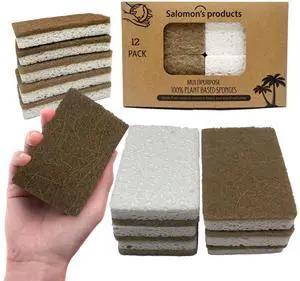 12 Pack Natural Kitchen Sponges - Biodegradable, Compostable, Sustainable Wood Cellulose & Coconut Fiber Sponge for Dishes, Quick Drying & Non Scratch Plant Based Eco Friendly Scrubber for Dishwashing 12 Pack Natural Kitchen Sponges - Biodegradable, Compostable, Sustainable Wood Cellulose & Coconut Fiber Sponge for Dishes, Quick Drying & Non Scratch Plant Based Eco Friendly Scrubber for Dishwashing