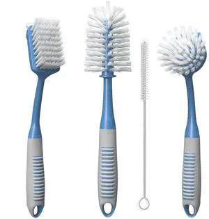 Dish Brush Set of 4 - Kitchen Scrub Brushes with Non-Slip Long Handle for Cleaning, Scrubber, Dishwashing, Dishes, Bottles, Straws, Cups, Pots & Sink, Blue Dish Brush Set of 4 - Kitchen Scrub Brushes with Non-Slip Long Handle for Cleaning, Scrubber, Dishwashing, Dishes, Bottles, Straws, Cups, Pots & Sink, Blue