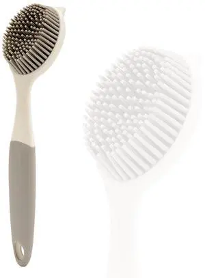 Dish Scrubber, Silicone Soft Bristles Scrub Brush with Scraper Tip, Comfortable Grip Brushes for Kitchen Sink, Pans, Pots, Skillet, Vegetable, Fruit, Potato Cleaning (White/Grey) Dish Scrubber, Silicone Soft Bristles Scrub Brush with Scraper Tip, Comfortable Grip Brushes for Kitchen Sink, Pans, Pots, Skillet, Vegetable, Fruit, Potato Cleaning (White/Grey)