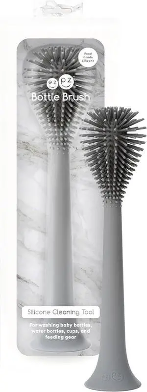 Bottle Brush (Gray) - Odor-Resistant Silicone Cleaning Tool with Long Sturdy Handle and Suction Base - Flexible Top for Tight Spaces - Gently Cleans Cups, Glasses, Bottles and Accessories Bottle Brush (Gray) - Odor-Resistant Silicone Cleaning Tool with Long Sturdy Handle and Suction Base - Flexible Top for Tight Spaces - Gently Cleans Cups, Glasses, Bottles and Accessories