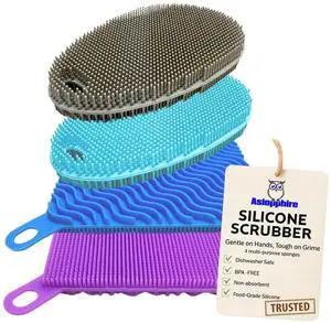 Silicone Sponges for Dishes - 4 Pack Dual-Sided Dish Scrubber - Food Grade, BPA Free Silicone Sponge & Housecleaning Silicone Sponges for Dishes - 4 Pack Dual-Sided Dish Scrubber - Food Grade, BPA Free Silicone Sponge & Housecleaning