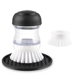 Soap Dispensing Palm Brush, Dish Brush Set with Silicone Drip Tray and One Refill, Kitchen Dish Scrub Brush for Cleaning Pots, Pans, Sinks Soap Dispensing Palm Brush, Dish Brush Set with Silicone Drip Tray and One Refill, Kitchen Dish Scrub Brush for Cleaning Pots, Pans, Sinks