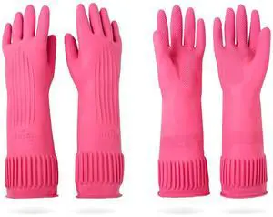 Mamison 2 Pairs Reusable Waterproof Household Dishwashing Cleaning Rubber Gloves, Non-Slip Kitchen Glove (Pink, Medium (Pack of 2)) Mamison 2 Pairs Reusable Waterproof Household Dishwashing Cleaning Rubber Gloves, Non-Slip Kitchen Glove (Pink, Medium (Pack of 2))
