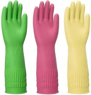 Rubber Gloves for Cleaning 3 Pairs Reusable Gloves for Dishwashing, Kitchen and Household Tasks, 15-Inch Long (Regular Style, Large (Fits Medium Hands)) Rubber Gloves for Cleaning 3 Pairs Reusable Gloves for Dishwashing, Kitchen and Household Tasks, 15-Inch Long (Regular Style, Large (Fits Medium Hands))