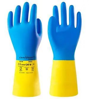 Neoprene and Rubber Blend Heavy-Duty Chemical Gloves, Protective industrial gloves for Resist Acid, Alkali, Hazmat, cleaning, dishwashing, Large Neoprene and Rubber Blend Heavy-Duty Chemical Gloves, Protective industrial gloves for Resist Acid, Alkali, Hazmat, cleaning, dishwashing, Large