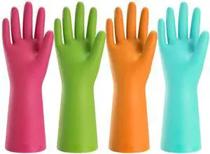 Rubber Cleaning Gloves for Kitchen - 4 Pairs Reusable Dishwashing Gloves for Household, Flexible Long-lasting & Waterproof (Medium, Blue+Green+Red+Orange) Rubber Cleaning Gloves for Kitchen - 4 Pairs Reusable Dishwashing Gloves for Household, Flexible Long-lasting & Waterproof (Medium, Blue+Green+Red+Orange)