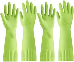 Rubber-Gloves Dishwashing Gloves for Cleaning-Kitchen - 2 Pairs of Durable and Reusable Kitchen GloveLong Sleeve Waterproof Household Cleaning Gloves for Washing Dishes (Medium Green) Rubber-Gloves Dishwashing Gloves for Cleaning-Kitchen - 2 Pairs of Durable and Reusable Kitchen GloveLong Sleeve Waterproof Household Cleaning Gloves for Washing Dishes (Medium Green)