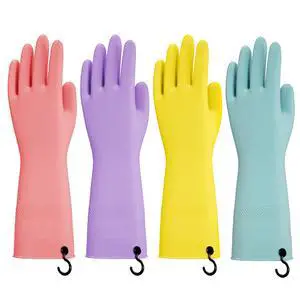 Dishwashing Rubber Gloves for Cleaning 4 Pairs Kitchen Gloves with Handing Hooks Washing Dishes Household Glove - Medium Dishwashing Rubber Gloves for Cleaning 4 Pairs Kitchen Gloves with Handing Hooks Washing Dishes Household Glove - Medium
