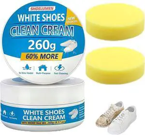 White Shoes Clean Cream Original 260g, Shoe Cleaning Kit Multi-Purpose Clean Cream white Shoe Cleaner with Sponge, No Water Needed, Sneaker Cleaner for Leather, Sofa, Car Interior White Shoes Clean Cream Original 260g, Shoe Cleaning Kit Multi-Purpose Clean Cream white Shoe Cleaner with Sponge, No Water Needed, Sneaker Cleaner for Leather, Sofa, Car Interior