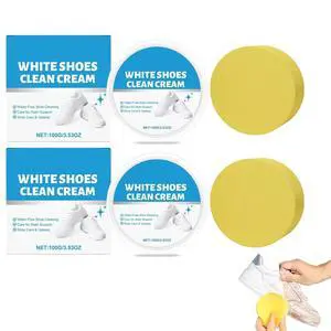 White Shoe Cleaner Cream, No-Wash Solid Cleaning Paste with Sponge, Multipurpose WhiteShoe Cleaner Paste, Removes Stains and Dirt, for Leather, Silicon, Car Interiors, 2 Pack White Shoe Cleaner Cream, No-Wash Solid Cleaning Paste with Sponge, Multipurpose WhiteShoe Cleaner Paste, Removes Stains and Dirt, for Leather, Silicon, Car Interiors, 2 Pack