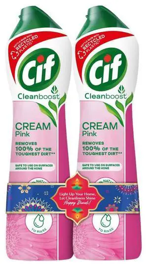 Pink Multi Purpose Surface Cleaner Cream with Floral Fragrance, Removes Grease & Dirt wth Natural Cleaning Particles for Shiny Surface, 2x500ml Pink Multi Purpose Surface Cleaner Cream with Floral Fragrance, Removes Grease & Dirt wth Natural Cleaning Particles for Shiny Surface, 2x500ml