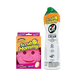 Scrub Mommy + Cif Cream All Purpose Cleaner, Original - Cleaning Supplies with Household Cleaning Cream & Non Scratch Sponge - Bathroom & Kitchen Cleaner Scrub Mommy + Cif Cream All Purpose Cleaner, Original - Cleaning Supplies with Household Cleaning Cream & Non Scratch Sponge - Bathroom & Kitchen Cleaner