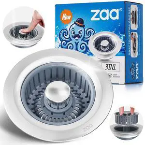 Sink Drain Strainer - Sink Stopper Kitchen Drain, 3 in 1 Kitchen Sink Drain Strainer with Anti-Clogging Basket, Kitchen Gadgets Clearance Sink Accessories, Fit US Standard 3-1/2'' Sink Hole, Silver Sink Drain Strainer - Sink Stopper Kitchen Drain, 3 in 1 Kitchen Sink Drain Strainer with Anti-Clogging Basket, Kitchen Gadgets Clearance Sink Accessories, Fit US Standard 3-1/2'' Sink Hole, Silver