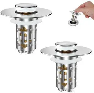 2 Pack Universal Bathroom Sink Drain Strainer, 3 in 1 Pop Up Stopper with Removable Stainless Steel Filter Basket, Brass Bullet Core, Hair Catcher Sink Plug for 1.1''~2.36'' Hole, Chrome 2 Pack Universal Bathroom Sink Drain Strainer, 3 in 1 Pop Up Stopper with Removable Stainless Steel Filter Basket, Brass Bullet Core, Hair Catcher Sink Plug for 1.1''~2.36'' Hole, Chrome