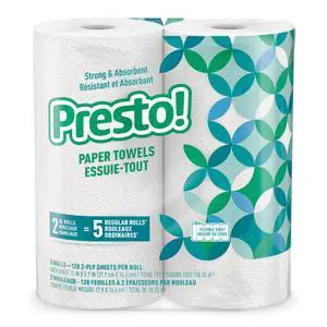 Amazon Brand - Presto! Flex-a-Size Kitchen Paper Towels, 2-Ply, Strong and Absorbent, 128 Sheet Family Roll, 2 Rolls Amazon Brand - Presto! Flex-a-Size Kitchen Paper Towels, 2-Ply, Strong and Absorbent, 128 Sheet Family Roll, 2 Rolls
