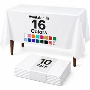 White Premium Plastic Tablecloths 10 Pack, 54 x 108 Inch Rectangle Disposable Table Covers for 8FT Tables, Waterproof Spill-Proof, Easy Cleanup for Birthday, Parties and Weddings White Premium Plastic Tablecloths 10 Pack, 54 x 108 Inch Rectangle Disposable Table Covers for 8FT Tables, Waterproof Spill-Proof, Easy Cleanup for Birthday, Parties and Weddings