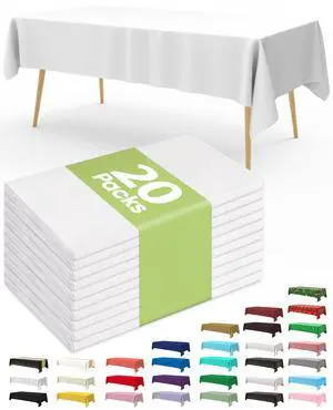 Plastic Table Cloth Disposable 20 Pack, 54 x 108 Inch Table Cloths, Party, Picnic, Wedding, Decorative Tablecloths, Rectangle, White Plastic Cover, Leakproof & Sturdy, White Plastic Table Cloth Disposable 20 Pack, 54 x 108 Inch Table Cloths, Party, Picnic, Wedding, Decorative Tablecloths, Rectangle, White Plastic Cover, Leakproof & Sturdy, White