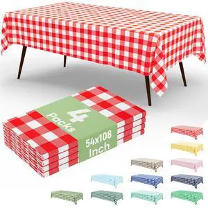 4 Packs Buffalo Disposable Table Cloth, 54 x 108 Inch Waterproof Plastic Tablecloth, Rectangle Red and White Checkered Table Covers for Picnic, Birthday, Party, Back to School 4 Packs Buffalo Disposable Table Cloth, 54 x 108 Inch Waterproof Plastic Tablecloth, Rectangle Red and White Checkered Table Covers for Picnic, Birthday, Party, Back to School