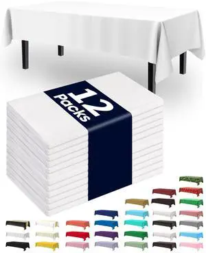Plastic Table Cloth Disposable 12 Pack, 54 x 108 Inch Table Cloths, Party, Picnic, Wedding, Decorative Tablecloths, Rectangle, White Plastic Cover, Leakproof & Sturdy, White Plastic Table Cloth Disposable 12 Pack, 54 x 108 Inch Table Cloths, Party, Picnic, Wedding, Decorative Tablecloths, Rectangle, White Plastic Cover, Leakproof & Sturdy, White