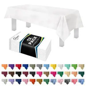 12 Pack Premium Disposable Plastic Tablecloth 54 Inch. x 108 Inch. with 0.3mm Thickness Table Cover - White 12 Pack Premium Disposable Plastic Tablecloth 54 Inch. x 108 Inch. with 0.3mm Thickness Table Cover - White