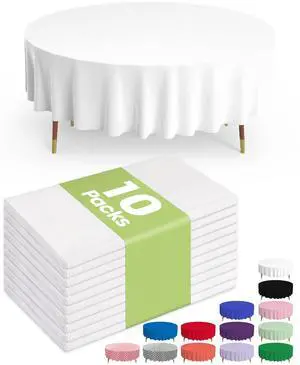 Plastic Table Cloth Disposable 10 Pack, 84'' Round Table Cloths, Party, Picnic, Wedding, Decorative Tablecloths, Round, White Plastic Cover, Leakproof & Sturdy, White Plastic Table Cloth Disposable 10 Pack, 84'' Round Table Cloths, Party, Picnic, Wedding, Decorative Tablecloths, Round, White Plastic Cover, Leakproof & Sturdy, White