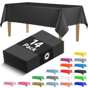 14 Pack Black 54 x 108 in. Rectangle Disposable Plastic Tablecloths - Smooth Decorative Covers for Parties, Weddings 14 Pack Black 54 x 108 in. Rectangle Disposable Plastic Tablecloths - Smooth Decorative Covers for Parties, Weddings