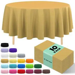 10 Pack Premium Disposable Plastic Tablecloth 84" Round Table Cover for Birthdays Weddings Christmas Anniversary Buffet Table (Gold) 10 Pack Premium Disposable Plastic Tablecloth 84" Round Table Cover for Birthdays Weddings Christmas Anniversary Buffet Table (Gold)