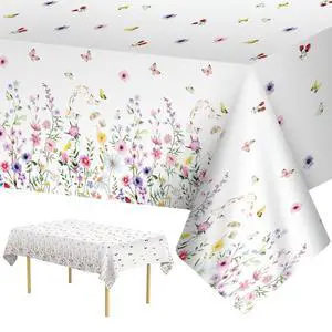 2 Pcs Spring Floral Tablecloth - Plastic Wildflower Butterfly Party Table Cover, Disposable Rectangle Flower Table Cloth for Easter Birthday Weeding Garden Tea Party Supplies Decorations, 108x54 Inch 2 Pcs Spring Floral Tablecloth - Plastic Wildflower Butterfly Party Table Cover, Disposable Rectangle Flower Table Cloth for Easter Birthday Weeding Garden Tea Party Supplies Decorations, 108x54 Inch