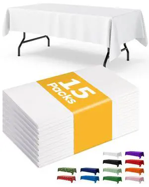 White Plastic Table Cloth - 15 Pack 54" × 108" Rectangle Disposable Tablecloths for 6FT Tables, Table Cover for Party, Holiday & Gathering Use White Plastic Table Cloth - 15 Pack 54" × 108" Rectangle Disposable Tablecloths for 6FT Tables, Table Cover for Party, Holiday & Gathering Use