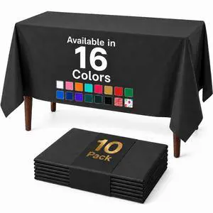Premium Plastic Tablecloths 10 Pack, 54 x 108 Inch Rectangle Disposable Table Covers for 8FT Tables, Thick & Durable, Waterproof & Spill-Proof, Easy Cleanup for Parties, Wedding, Onyx Black Premium Plastic Tablecloths 10 Pack, 54 x 108 Inch Rectangle Disposable Table Covers for 8FT Tables, Thick & Durable, Waterproof & Spill-Proof, Easy Cleanup for Parties, Wedding, Onyx Black