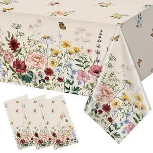 3 Pcs Spring Floral Tablecloth, Butterfly Wildflower Plastic Disposable Tablecloth Rectangle Table Covers for Easter, Birthday, Wedding, Mothers Day Tea Party Supplies and Decorations,54 x 108 Inch 3 Pcs Spring Floral Tablecloth, Butterfly Wildflower Plastic Disposable Tablecloth Rectangle Table Covers for Easter, Birthday, Wedding, Mothers Day Tea Party Supplies and Decorations,54 x 108 Inch