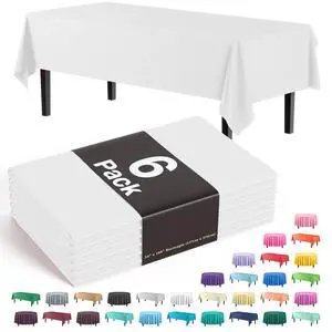 Exquisite 6-Pack Premium Plastic Tablecloth 54in. x 108in. Rectangle Plastic Table Cover - White Exquisite 6-Pack Premium Plastic Tablecloth 54in. x 108in. Rectangle Plastic Table Cover - White