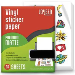 Premium Printable Vinyl Sticker Paper for Inkjet Printer - 25 Sheets Matte White Waterproof, Dries Quickly Vivid Colors, Holds Ink well- Tear Resistant - Inkjet & Laser Printer Premium Printable Vinyl Sticker Paper for Inkjet Printer - 25 Sheets Matte White Waterproof, Dries Quickly Vivid Colors, Holds Ink well- Tear Resistant - Inkjet & Laser Printer