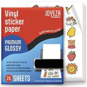 Premium Printable Vinyl Sticker Paper for Inkjet Printer - 25 Sheets Glossy White Waterproof, Dries Quickly Vivid Colors, Holds Ink Well - Inkjet & Laser Printer Premium Printable Vinyl Sticker Paper for Inkjet Printer - 25 Sheets Glossy White Waterproof, Dries Quickly Vivid Colors, Holds Ink Well - Inkjet & Laser Printer
