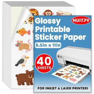 40 Sheets Glossy Sticker Paper, 8.5in x 11in Sticker Paper for Inkjet & Laser Printer, Self-adhesive Printable Sticker Papers, Vibrant Colors, Dries Quickly, US Letter Size 40 Sheets Glossy Sticker Paper, 8.5in x 11in Sticker Paper for Inkjet & Laser Printer, Self-adhesive Printable Sticker Papers, Vibrant Colors, Dries Quickly, US Letter Size