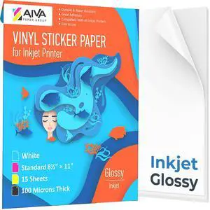 Printable Vinyl Sticker Paper for Inkjet Printer - Glossy White - 15 Self-Adhesive Sheets - Waterproof Decal Paper - Standard Letter Size 8.5"x11" Printable Vinyl Sticker Paper for Inkjet Printer - Glossy White - 15 Self-Adhesive Sheets - Waterproof Decal Paper - Standard Letter Size 8.5"x11"