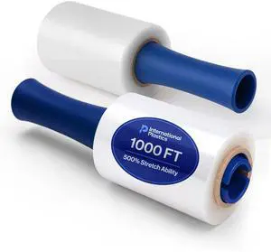 2 Pack of 5" Plastic Stretch Film Wrap with Rotating Handles 1000 feet Each 500% Stretch Ability 2 Pack of 5" Plastic Stretch Film Wrap with Rotating Handles 1000 feet Each 500% Stretch Ability