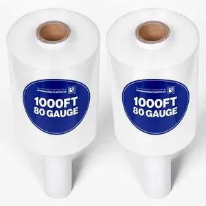 2 Pack of 5" Plastic Stretch Film Wrap with Handles 1000 feet Each 500% Stretch Ability 2 Pack of 5" Plastic Stretch Film Wrap with Handles 1000 feet Each 500% Stretch Ability