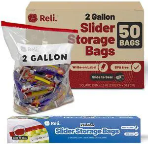 2 Gallon Bags (50 Count) 13x15 inch Slider Food Storage | Bulk 2 Gallon with Slider & Write-On Label | Heavy-Duty Clear 2 Gallon Bags (50 Count) 13x15 inch Slider Food Storage | Bulk 2 Gallon with Slider & Write-On Label | Heavy-Duty Clear