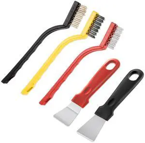5 Pack Kitchen Stove Cleaning Brush + Scraper Tool Set, Stainless Steel and Nylon Brush Head Brushes Heavy Duty Scraper for Gas Burners Cooktop Pan Brass Kitchen, Bathroom, Range Hood Grease Grime 5 Pack Kitchen Stove Cleaning Brush + Scraper Tool Set, Stainless Steel and Nylon Brush Head Brushes Heavy Duty Scraper for Gas Burners Cooktop Pan Brass Kitchen, Bathroom, Range Hood Grease Grime